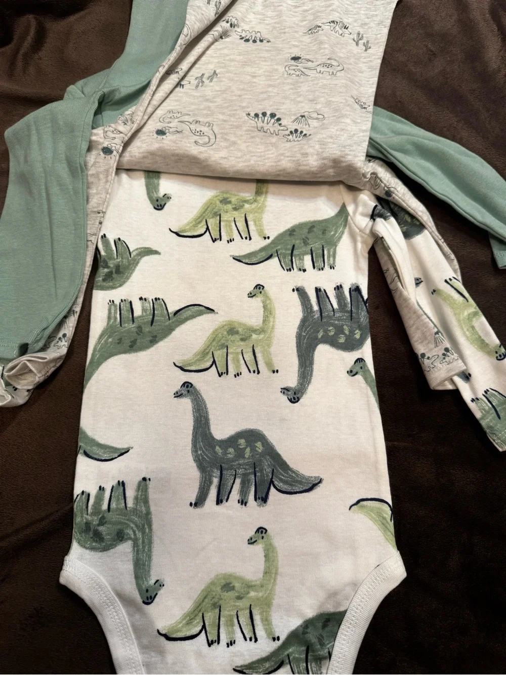 Carter's White One-Piece Set with Green Dino Print (3 Pack)